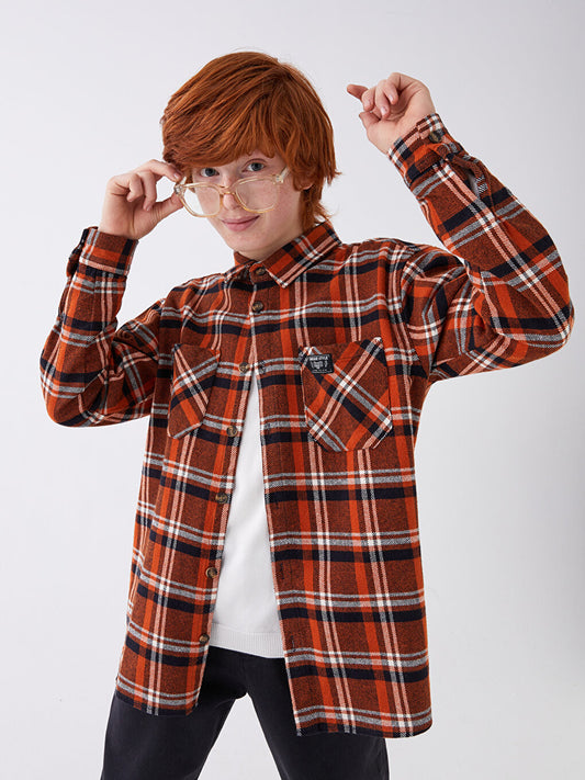 Plaid Long Sleeve Gabardine Boy's Shirt