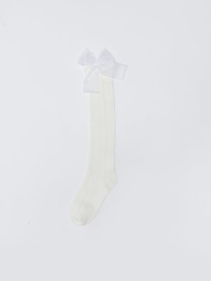 Girls' Knee-Cuff Socks with Bow Detail