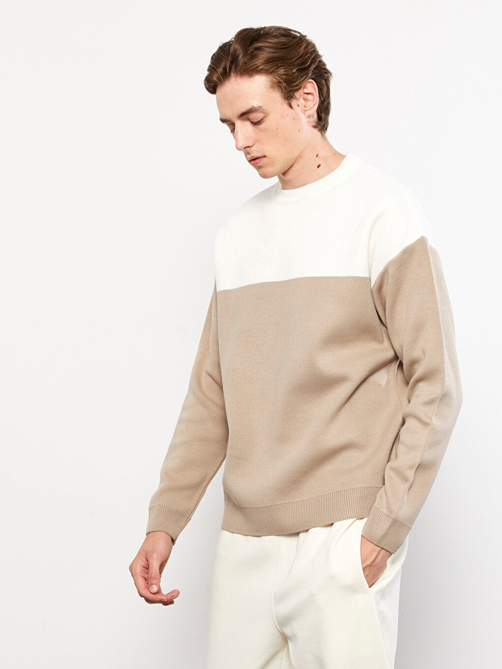 Crew Neck Long Sleeve Color Block Men's Knitwear Sweater