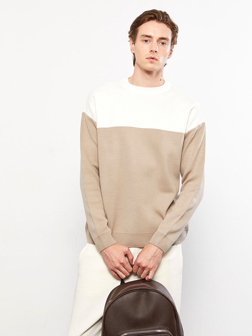 Crew Neck Long Sleeve Color Block Men's Knitwear Sweater