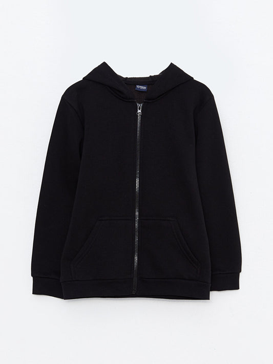 Hooded Basic Long Sleeve Boy's Zipper Sweatshirt