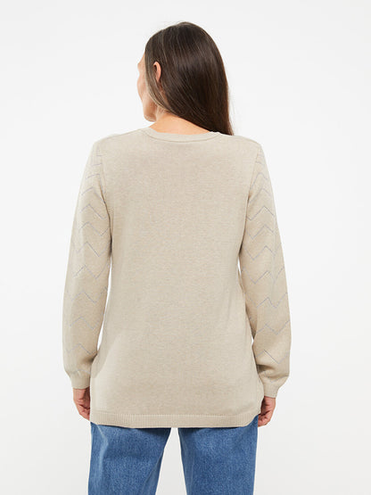 Crew Neck Patterned Long Sleeve Women's Knitwear Sweater