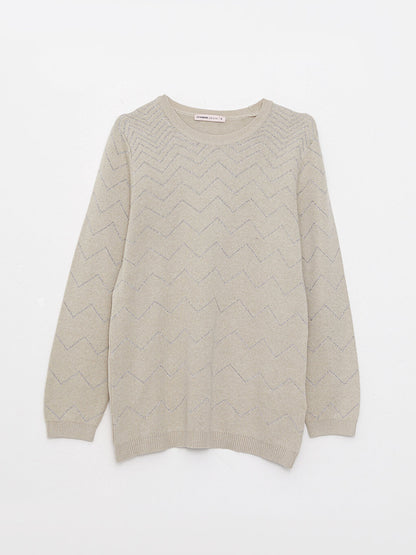 Crew Neck Patterned Long Sleeve Women's Knitwear Sweater