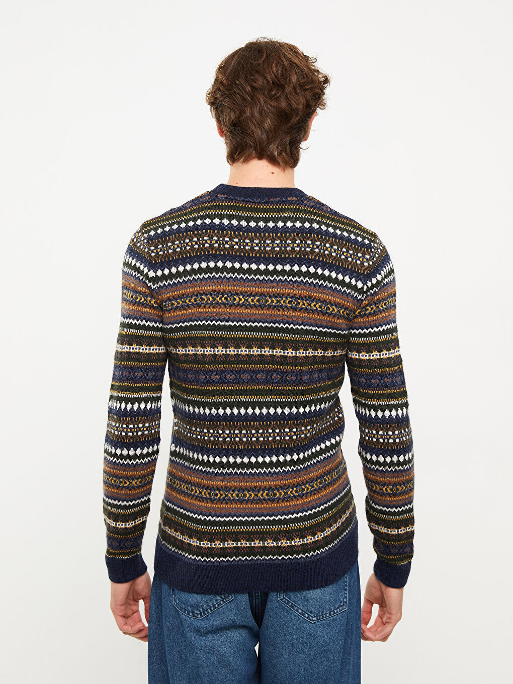 Crew Neck Long Sleeve Patterned Men's Knitwear Sweater