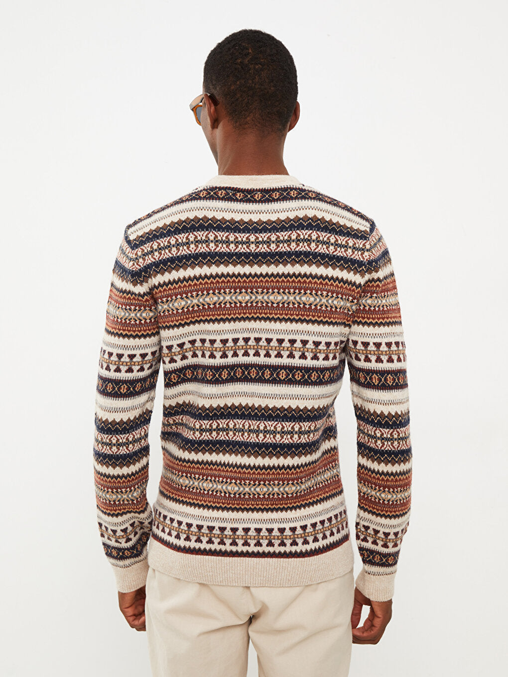 Crew Neck Long Sleeve Patterned Men's Knitwear Sweater