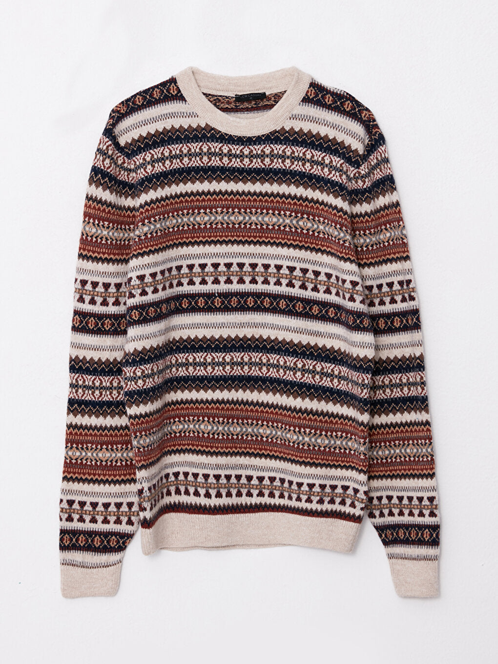 Crew Neck Long Sleeve Patterned Men's Knitwear Sweater