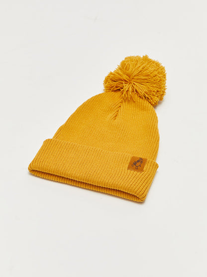 Label Embroidered Pompom Boy Beanie