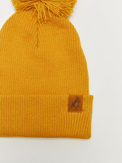 Label Embroidered Pompom Boy Beanie