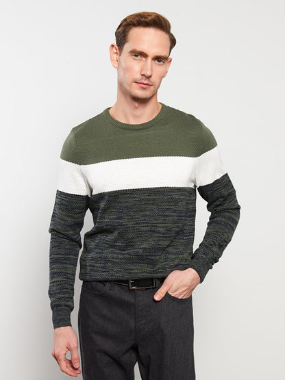 Crew Neck Long Sleeve Color Block Men's Knitwear Sweater