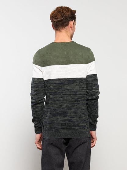 Crew Neck Long Sleeve Color Block Men's Knitwear Sweater