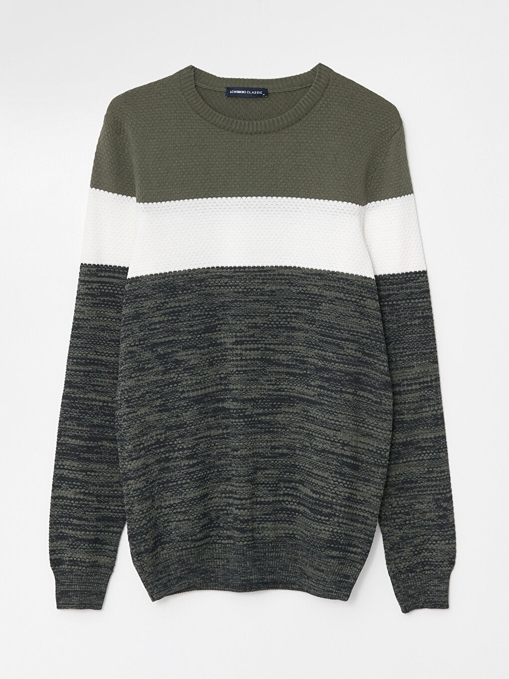 Crew Neck Long Sleeve Color Block Men's Knitwear Sweater