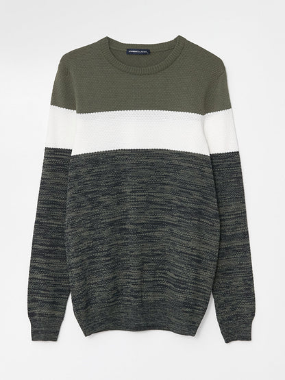 Crew Neck Long Sleeve Color Block Men's Knitwear Sweater