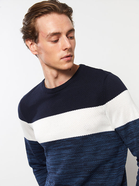 Crew Neck Long Sleeve Color Block Men's Knitwear Sweater