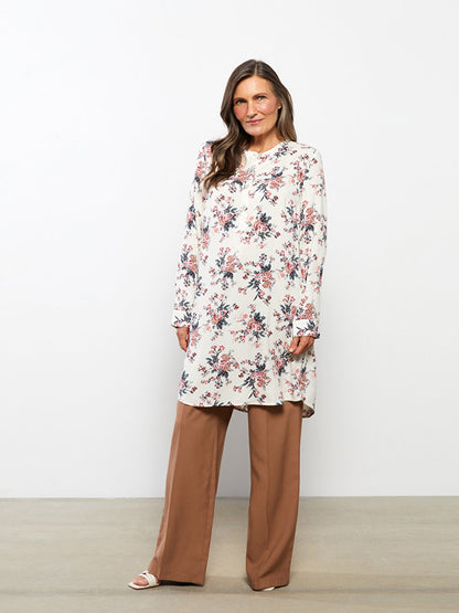 Crew Neck Patterned Long Sleeve Poplin Women's Tunic