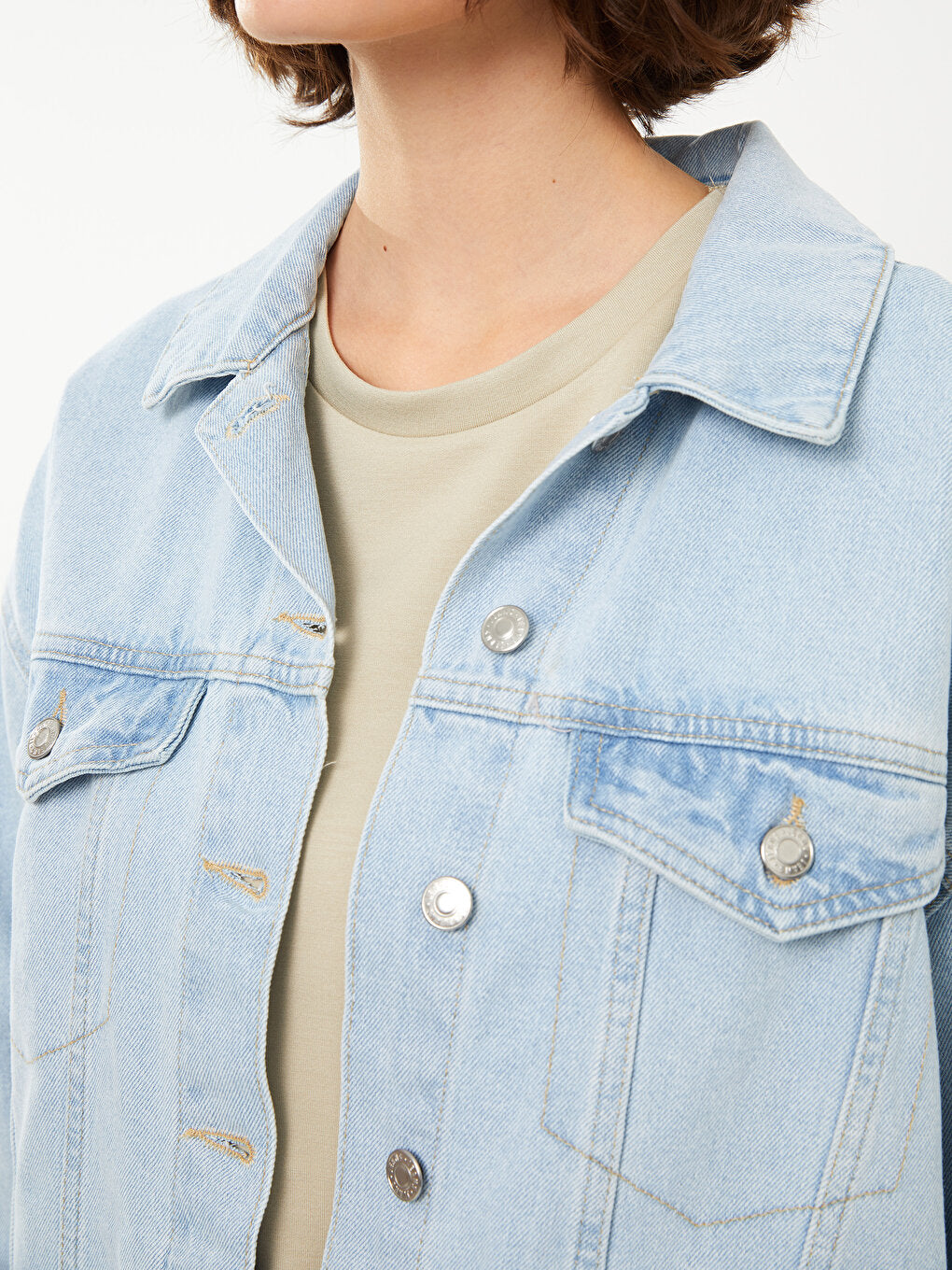 Shirt Collar Plain Long Sleeve Women's Jean Jacket