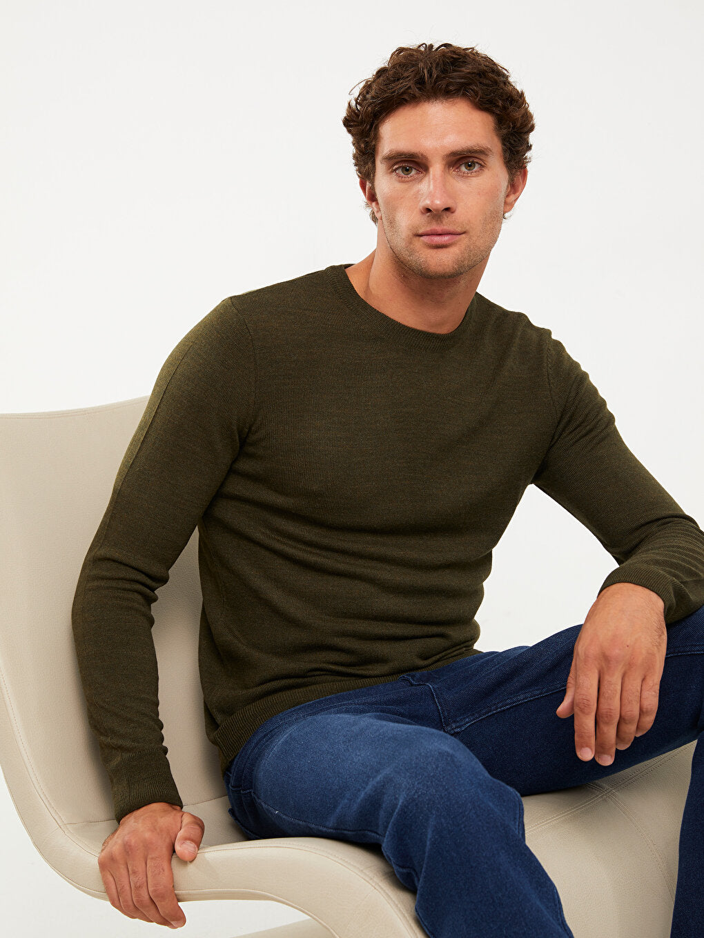 Crew Neck Long Sleeve Men's Knitwear Sweater