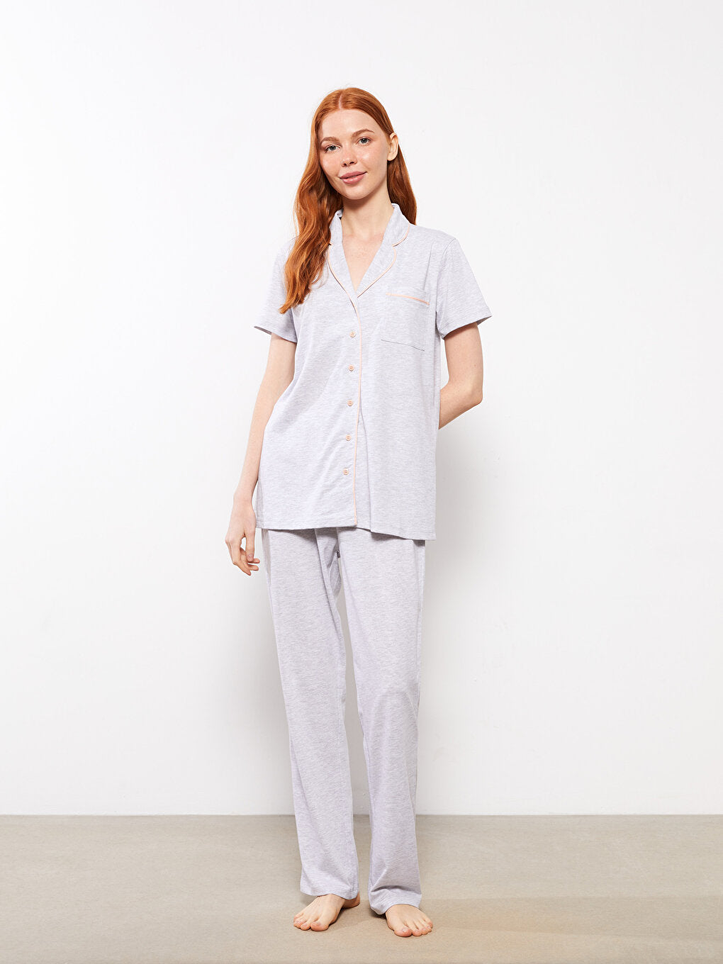 Shirt Collar Plain Short Sleeve Women's Pajama Set