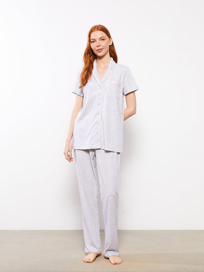 Shirt Collar Plain Short Sleeve Women's Pajama Set