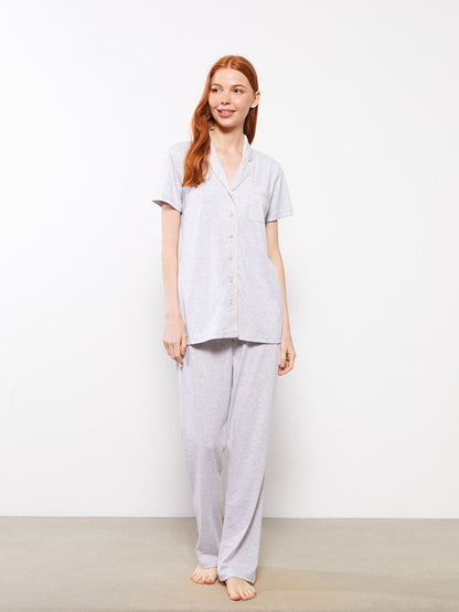 Shirt Collar Plain Short Sleeve Women's Pajama Set