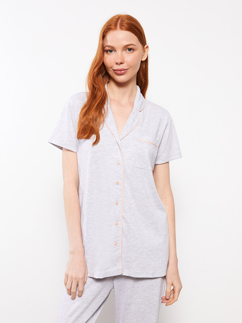 Shirt Collar Plain Short Sleeve Women's Pajama Set