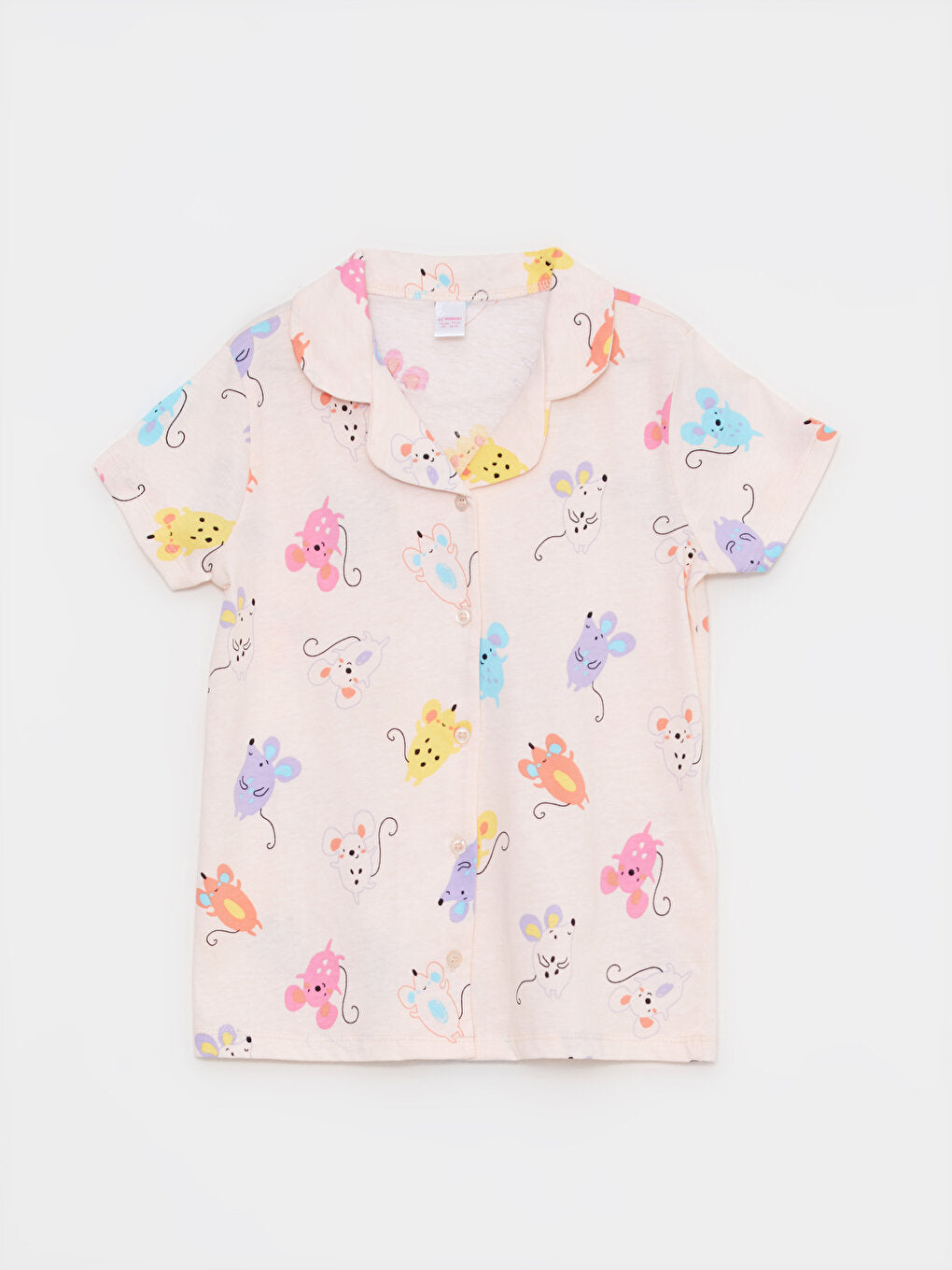 Shirt Collar Printed Short Sleeve Girls Pajama Set