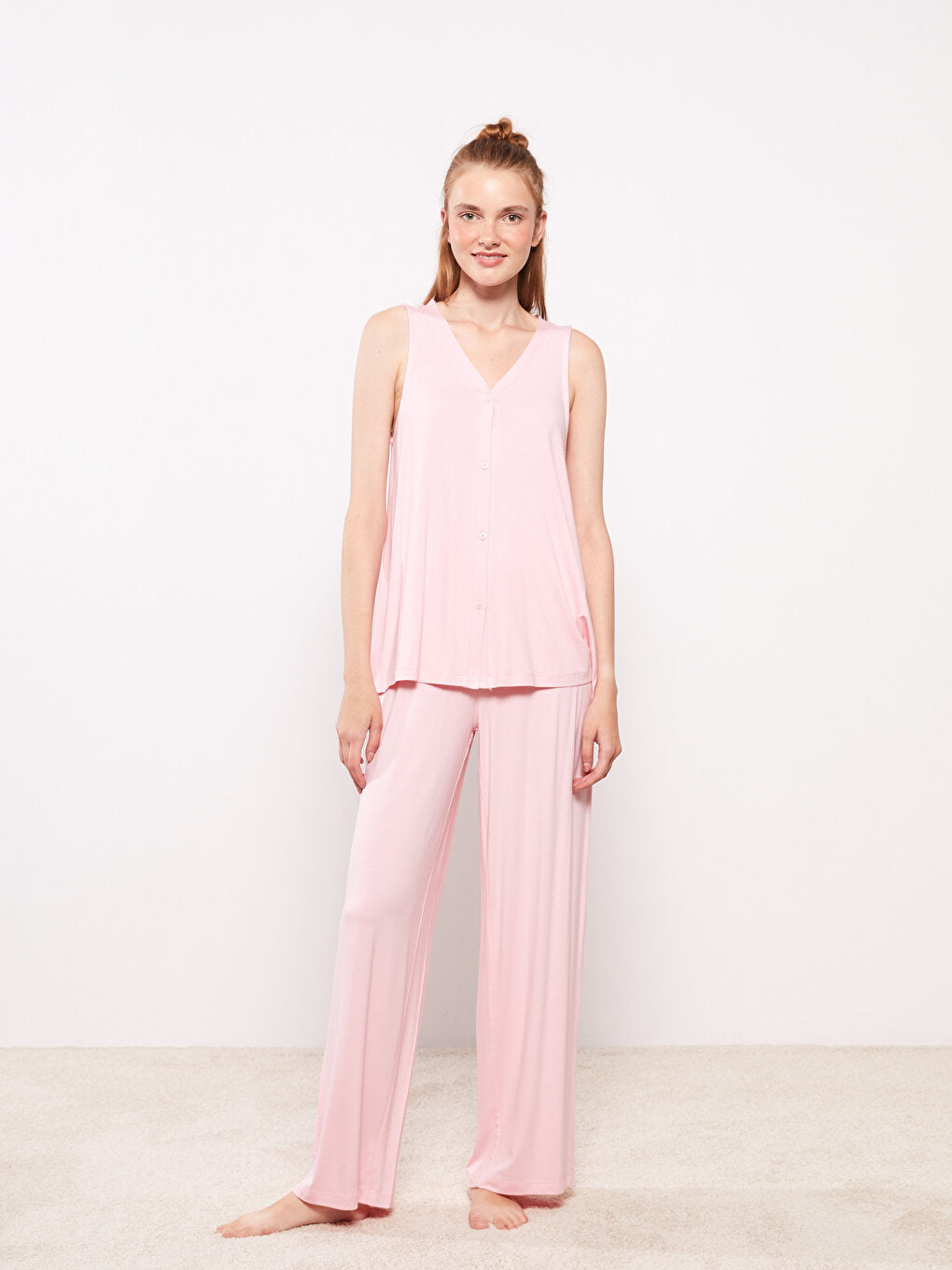 Women's V-neck Plain Pajama Set