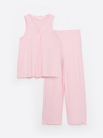 Women's V-neck Plain Pajama Set