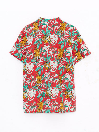 Magnificent Collar Patterned Short Sleeve Poplin Boy's Shirt