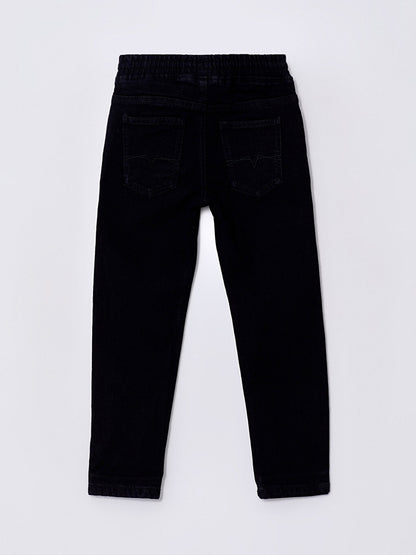 Basic Lined Boy's Jean Trousers with Elastic Waist