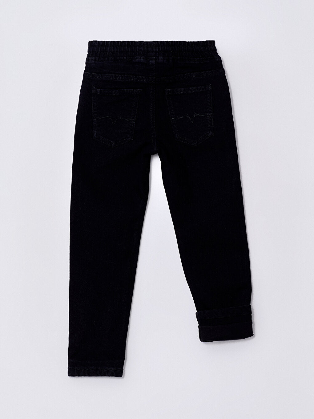 Basic Lined Boy's Jean Trousers with Elastic Waist