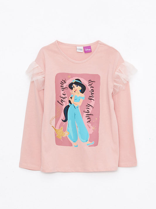 Crew Neck Disney Princess Printed Long Sleeve Girls' T-Shirt