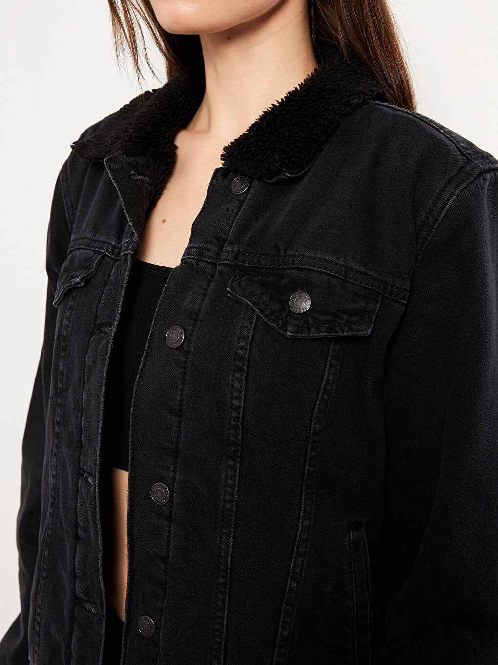 Shirt Collar Plain Long Sleeve Women's Jean Jacket