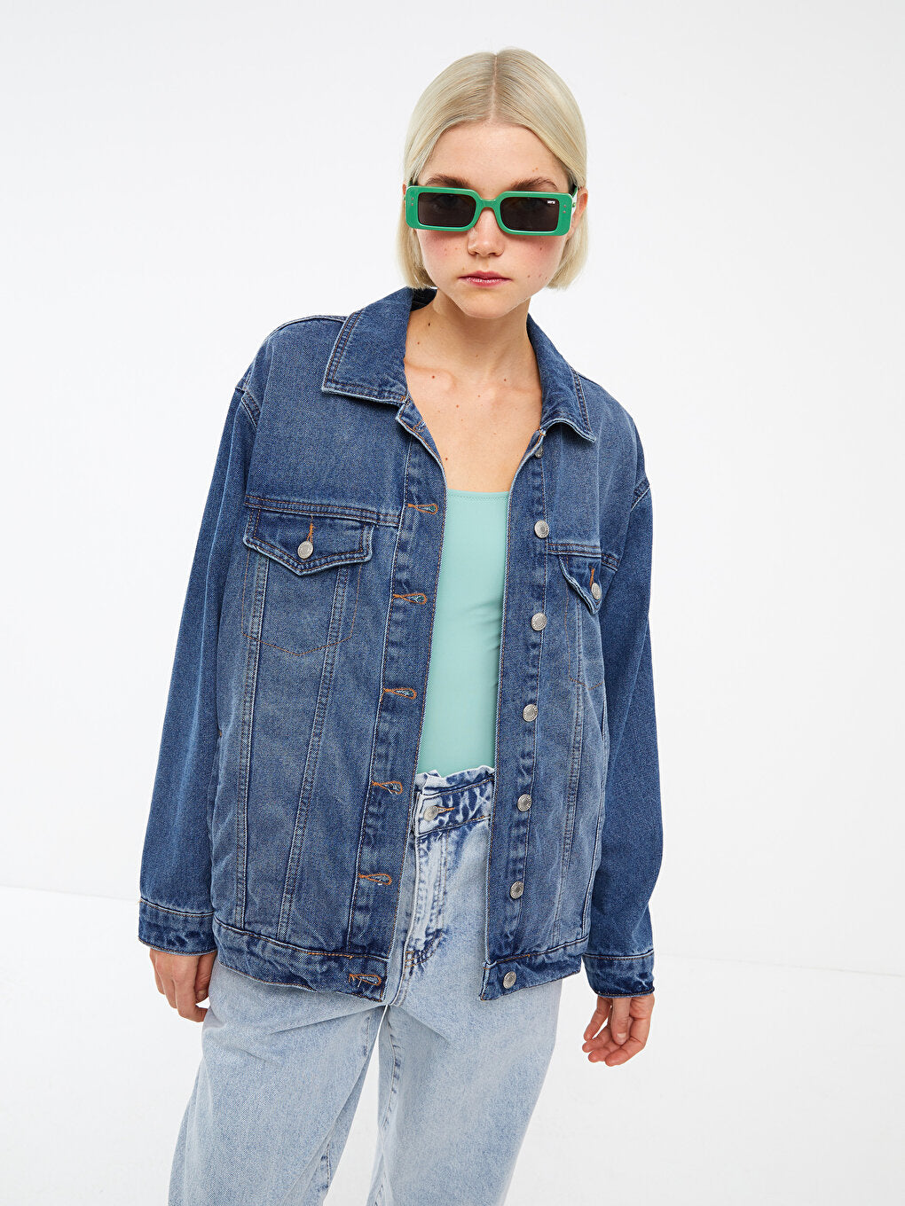 Shirt Collar Plain Long Sleeve Women's Jean Jacket