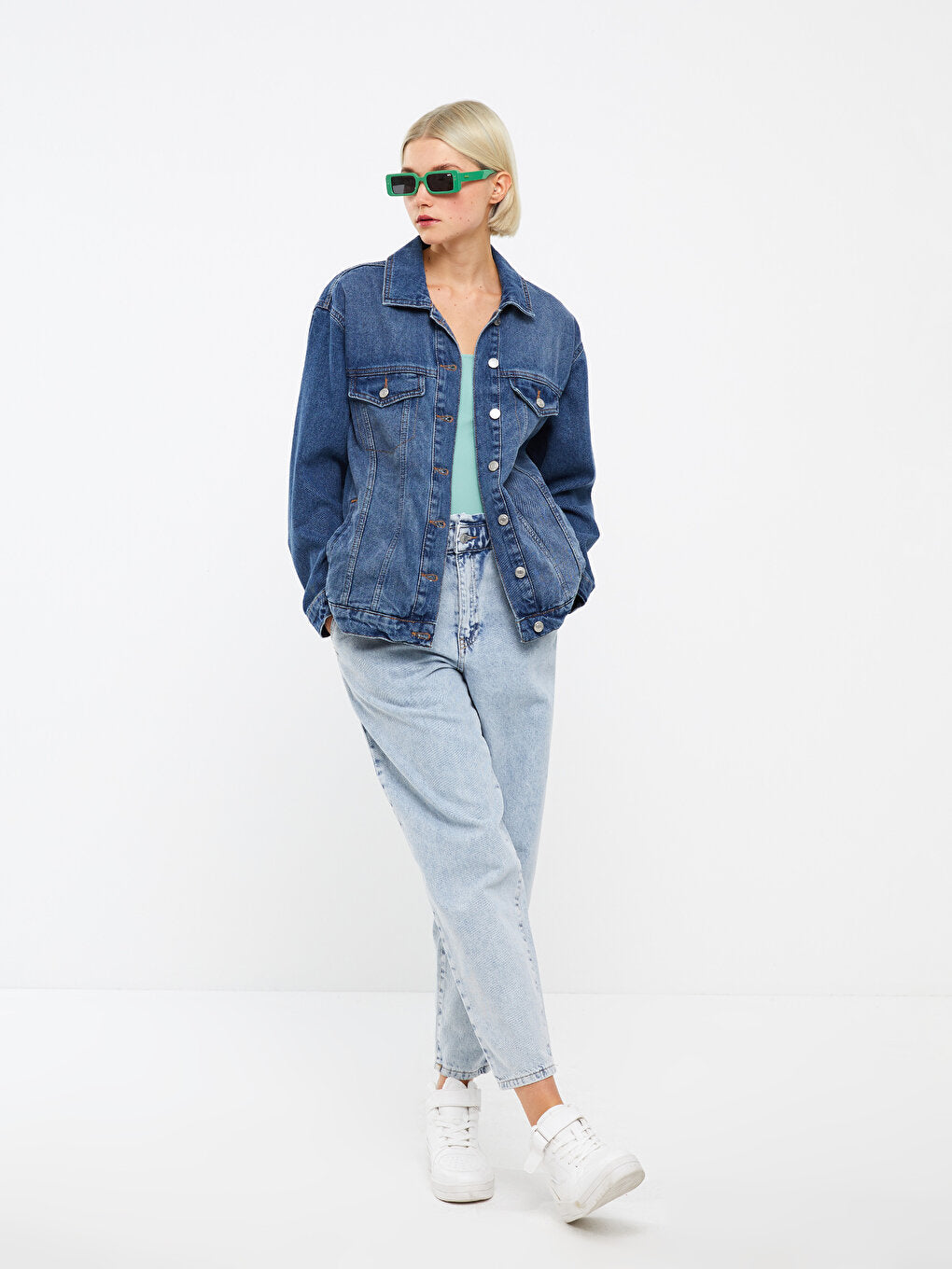 Shirt Collar Plain Long Sleeve Women's Jean Jacket