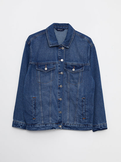 Shirt Collar Plain Long Sleeve Women's Jean Jacket