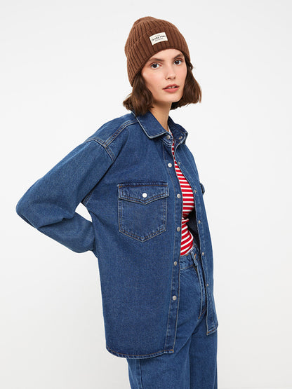 Plain Long Sleeve Women's Jean Shirt Jacket