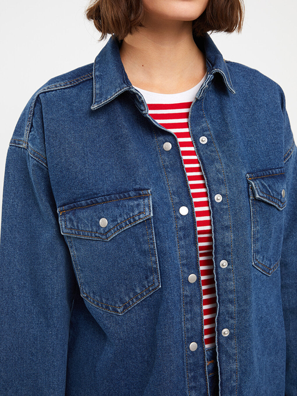 Plain Long Sleeve Women's Jean Shirt Jacket