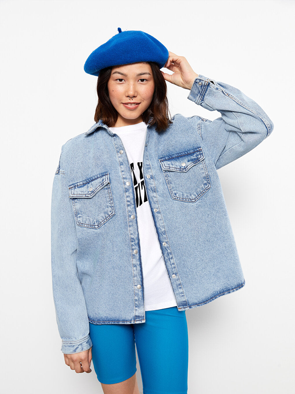 Plain Long Sleeve Women's Jean Shirt Jacket