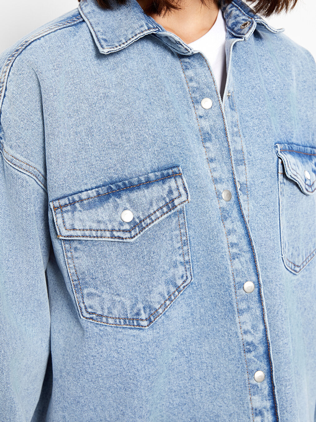 Plain Long Sleeve Women's Jean Shirt Jacket