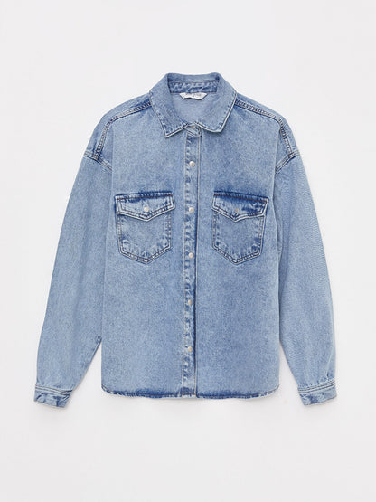 Plain Long Sleeve Women's Jean Shirt Jacket