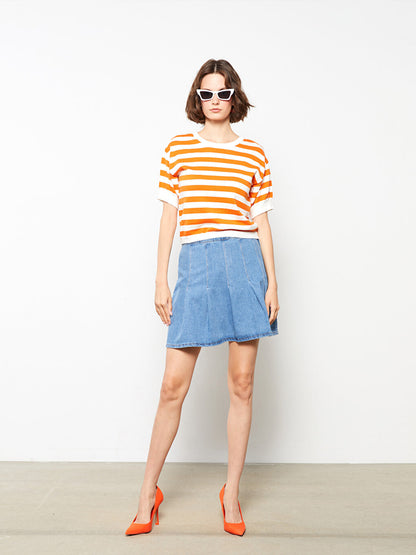 Straight Pleated Women's Jean Skirt