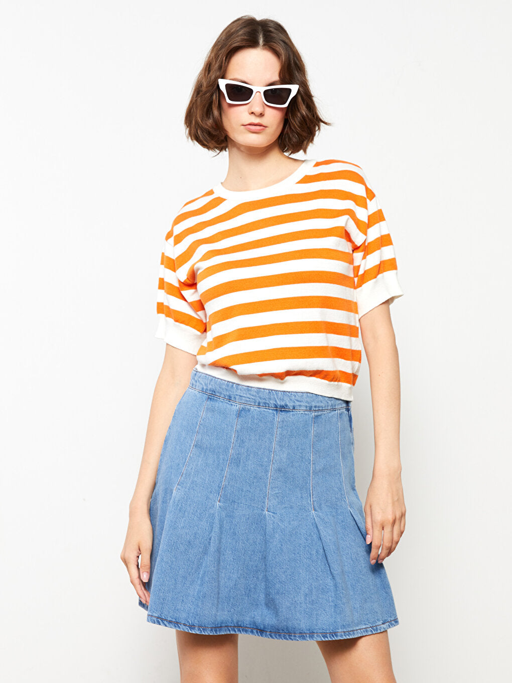 Straight Pleated Women's Jean Skirt