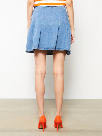 Straight Pleated Women's Jean Skirt