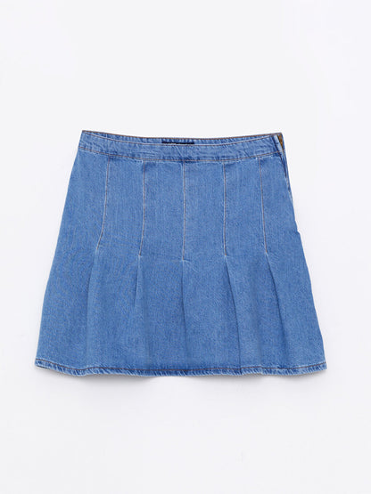 Straight Pleated Women's Jean Skirt