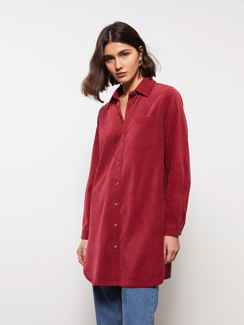 Plain Long Sleeve Velvet Women's Shirt Tunic