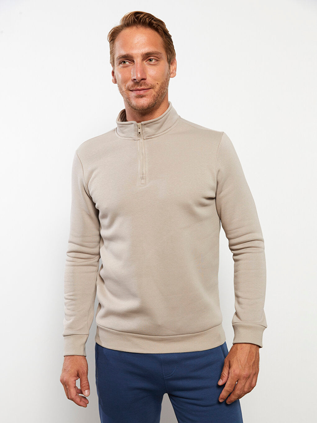 Stand Collar Long Sleeve Plain Men's Sweatshirt