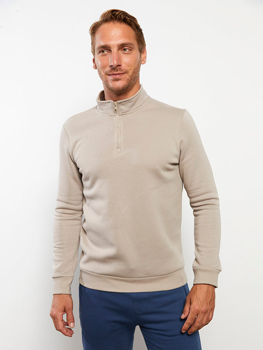 Stand Collar Long Sleeve Plain Men's Sweatshirt