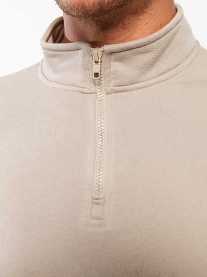 Stand Collar Long Sleeve Plain Men's Sweatshirt