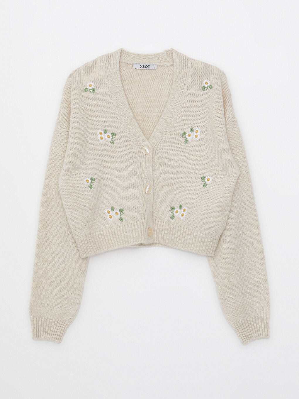 Crew Neck Embroidered Long Sleeve Women's Knitwear Cardigan