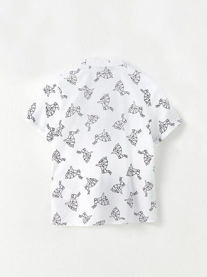 Magnificent Collar Patterned Short Sleeve Poplin Boy's Shirt